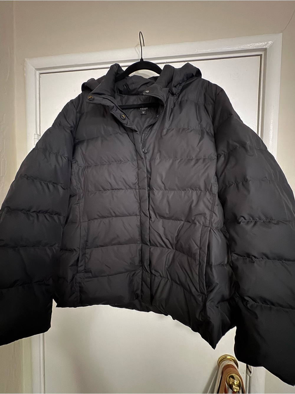 Eileen Fisher Black Hooded Quilted Puffer Jacket